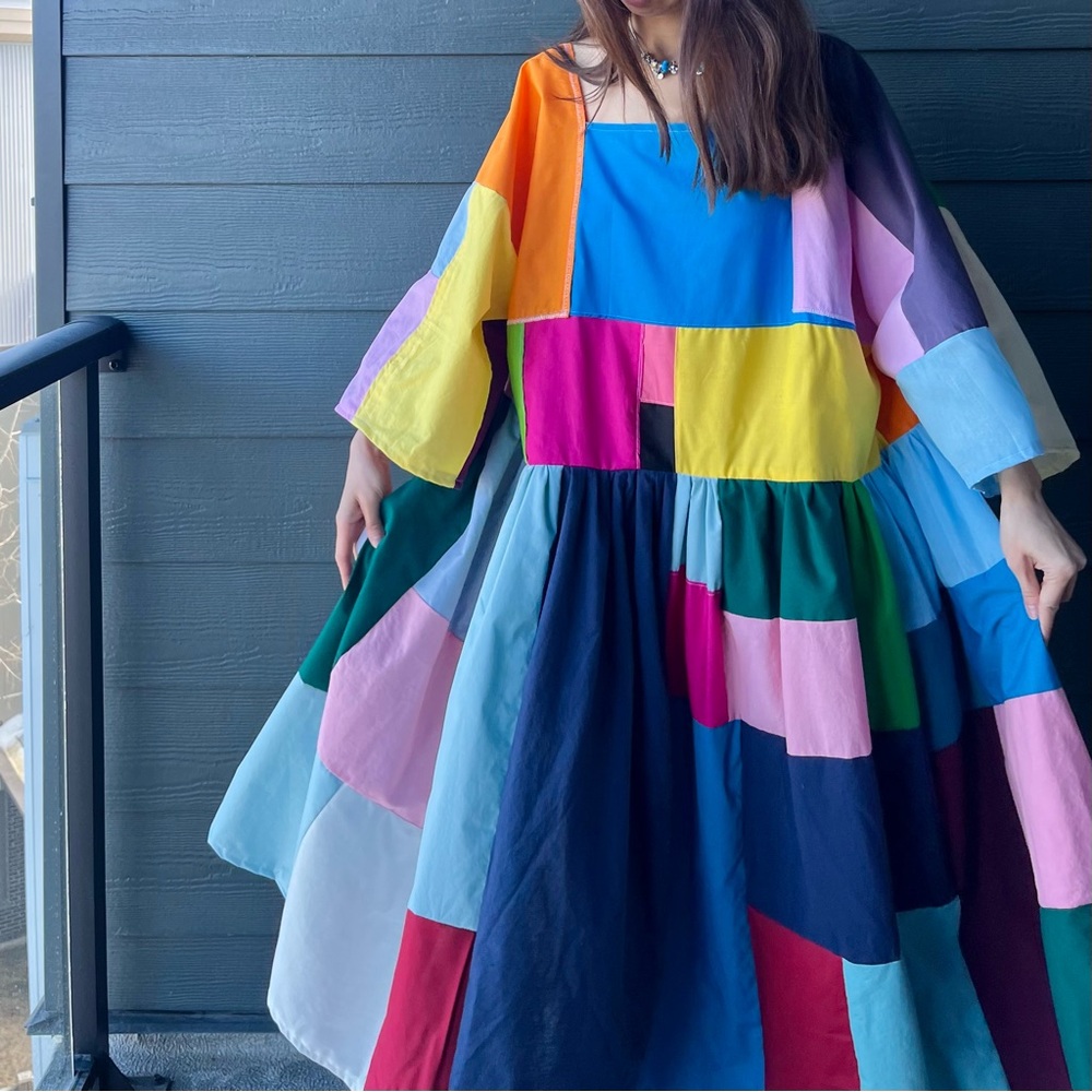 Handmade Quilted Patchwork Colorblock Dress SKU 02263 - Picture 7 of 16